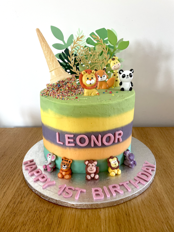Cartoon Jungle Animals - Colourful Cake